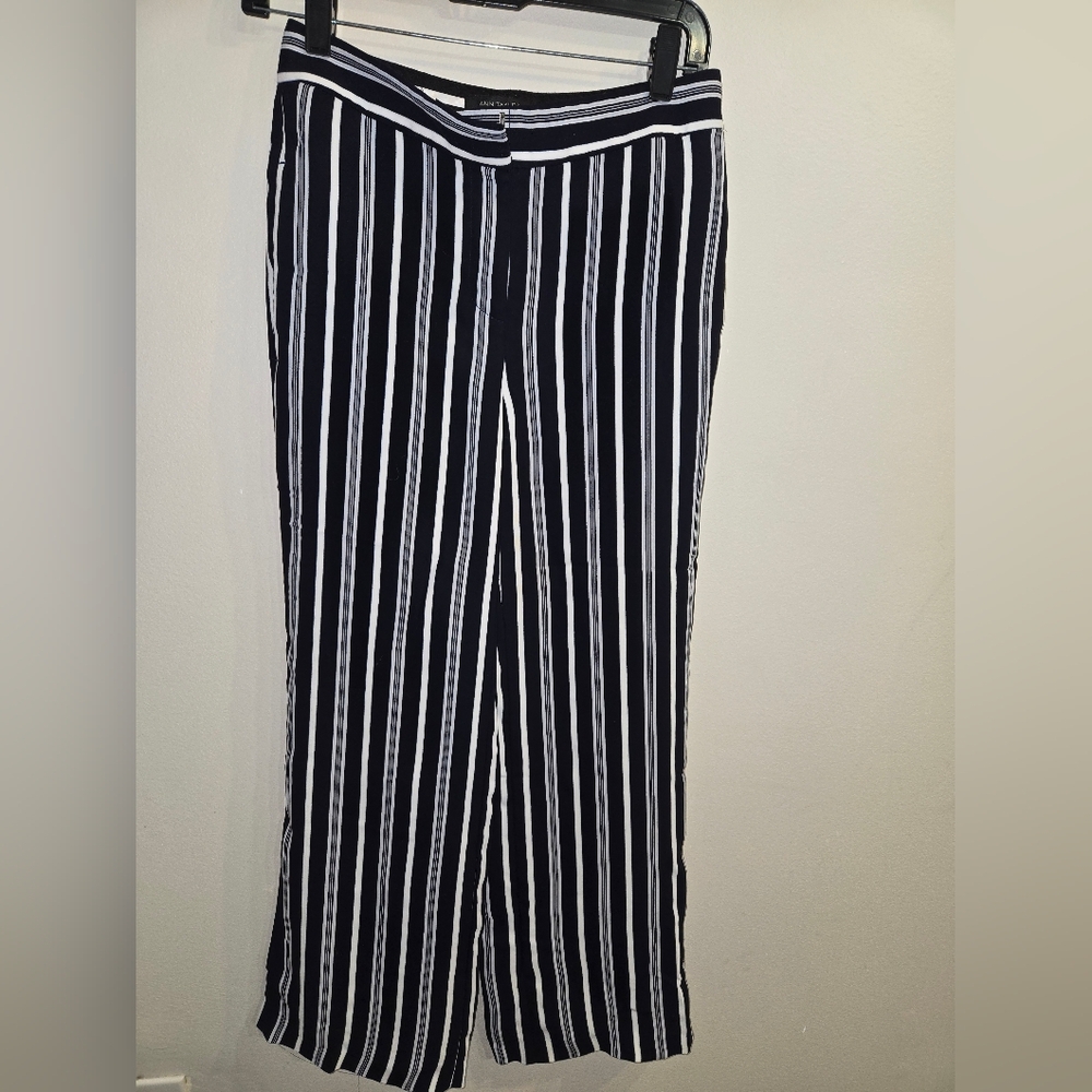 Ann Taylor Blue and White Striped Wide Leg Pants Sz 0P